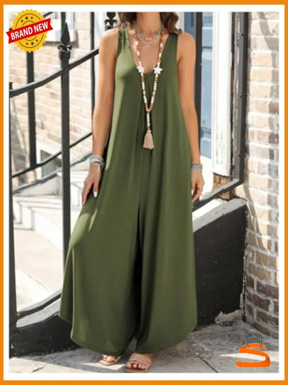 Wide Leg Linen Jumpsuit Sleeveless V Neck Pockets Romper